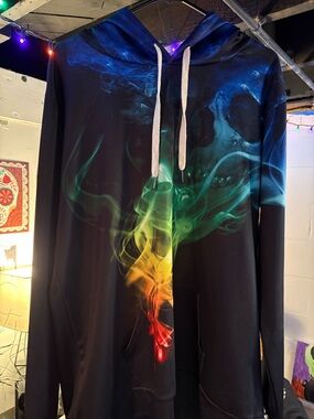 Black Hoodie with Multicolor Smoke Graphic with skull- Men